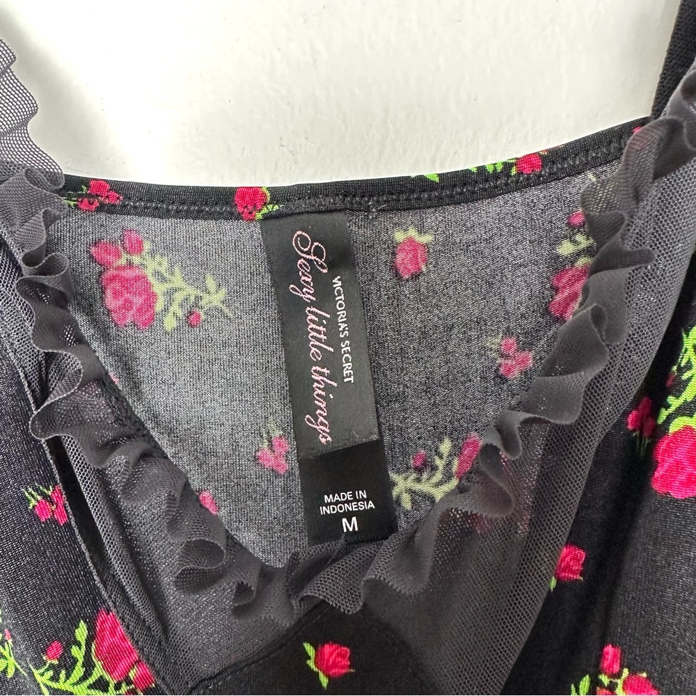 Victoria’s Secret Rose Print Slip Dress Sheer Mesh Ruffle Whimsigoth Y2K Witchy - Picture 4 of 12